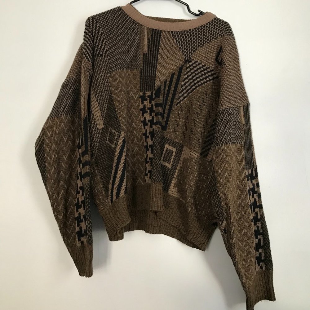 Vintage Brown Patterned Grandpa Sweater